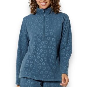 Comfort Code Size XL Orion Blue Embossed Leopard Fleece Quarter Zip Pullover